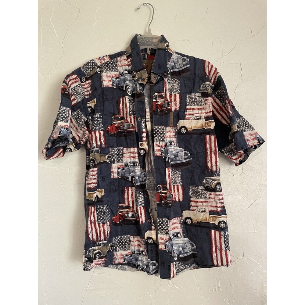 North River Men's Patriotic American Pride Flag USA Short Sleeve Shirt Size M